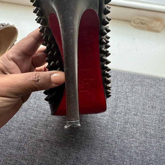 Christian Louboutin Leather Lady Peep spike peep toe platform pumps - Picture 8 of 9